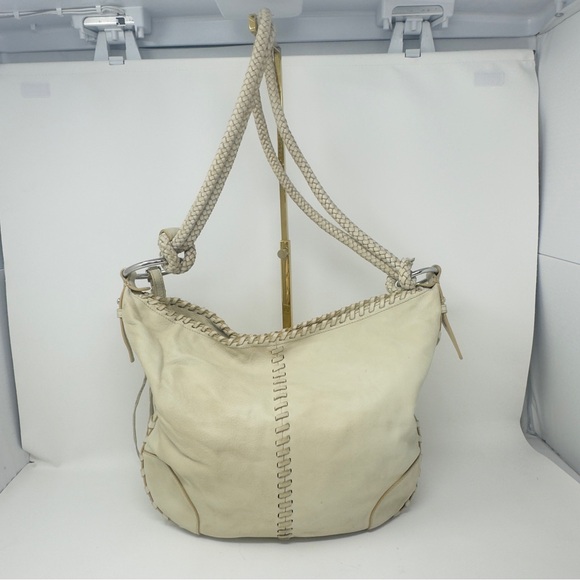 Large off white vintage ralph lauren leather bag with logo tassel - Picture 4 of 13